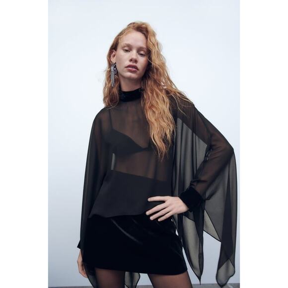 Zara Velvet Cape Blouse - XS-S - Picture 3 of 8